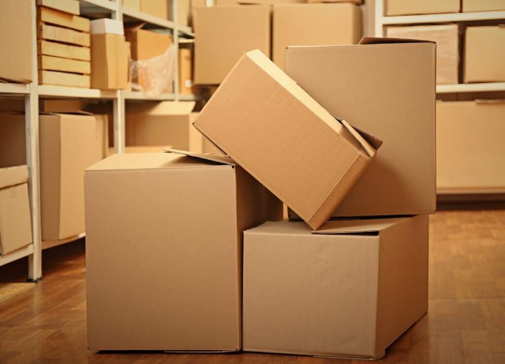 modern warehouse full of cardboard boxes
