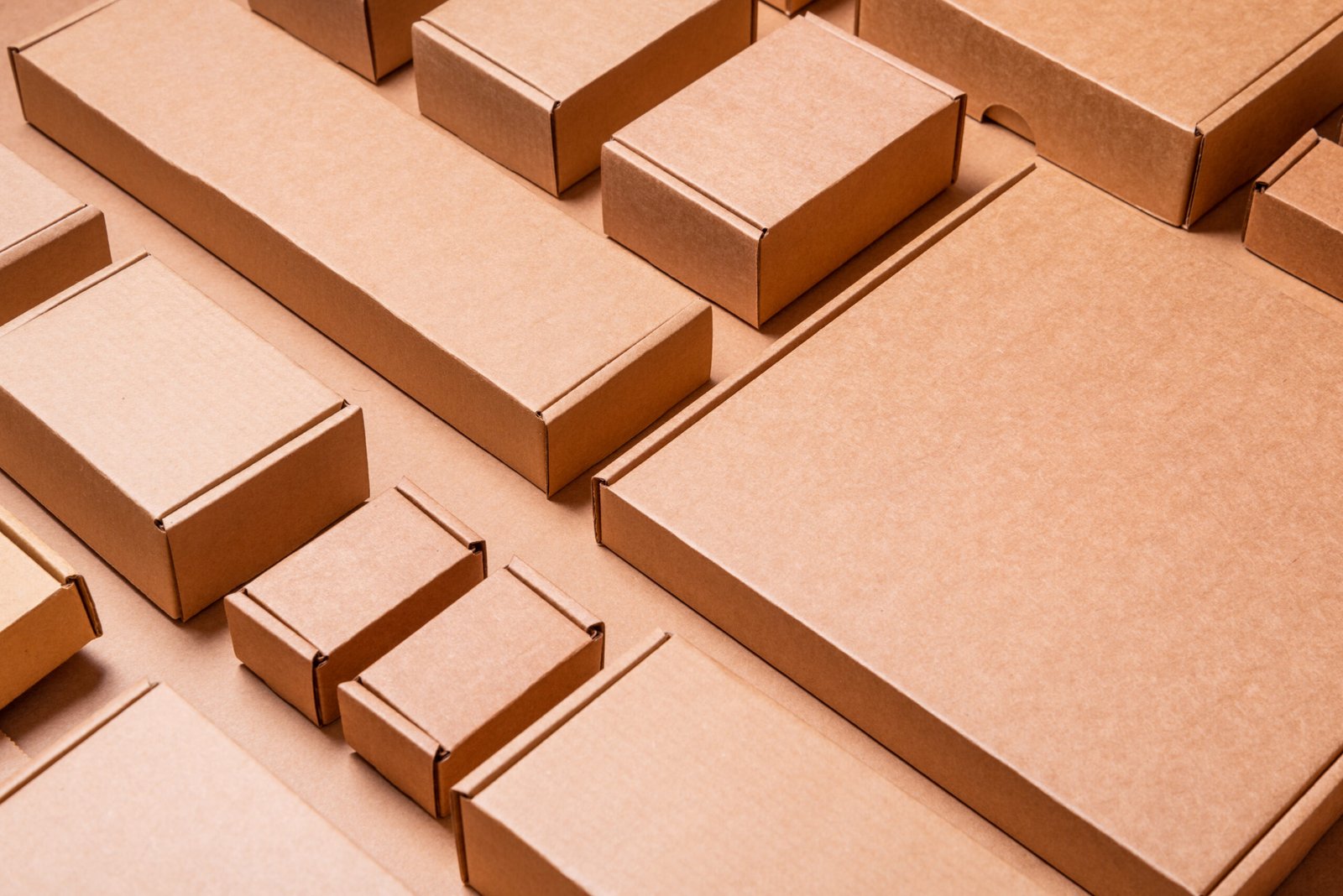 set of brown craft cardboard boxes, background